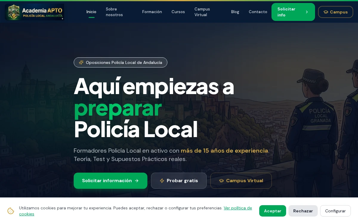 Diseño web profesional Apto Policía Local por AdsVentas — ejemplo de Formación Oposiciones