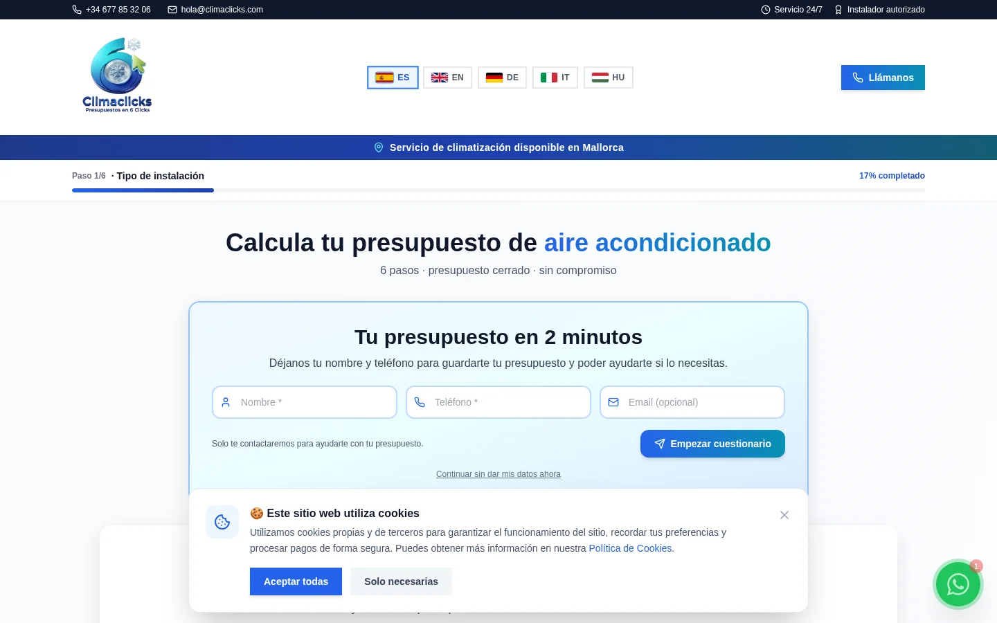 Diseño web profesional ClimaClicks por AdsVentas — ejemplo de Climatización & Marketing